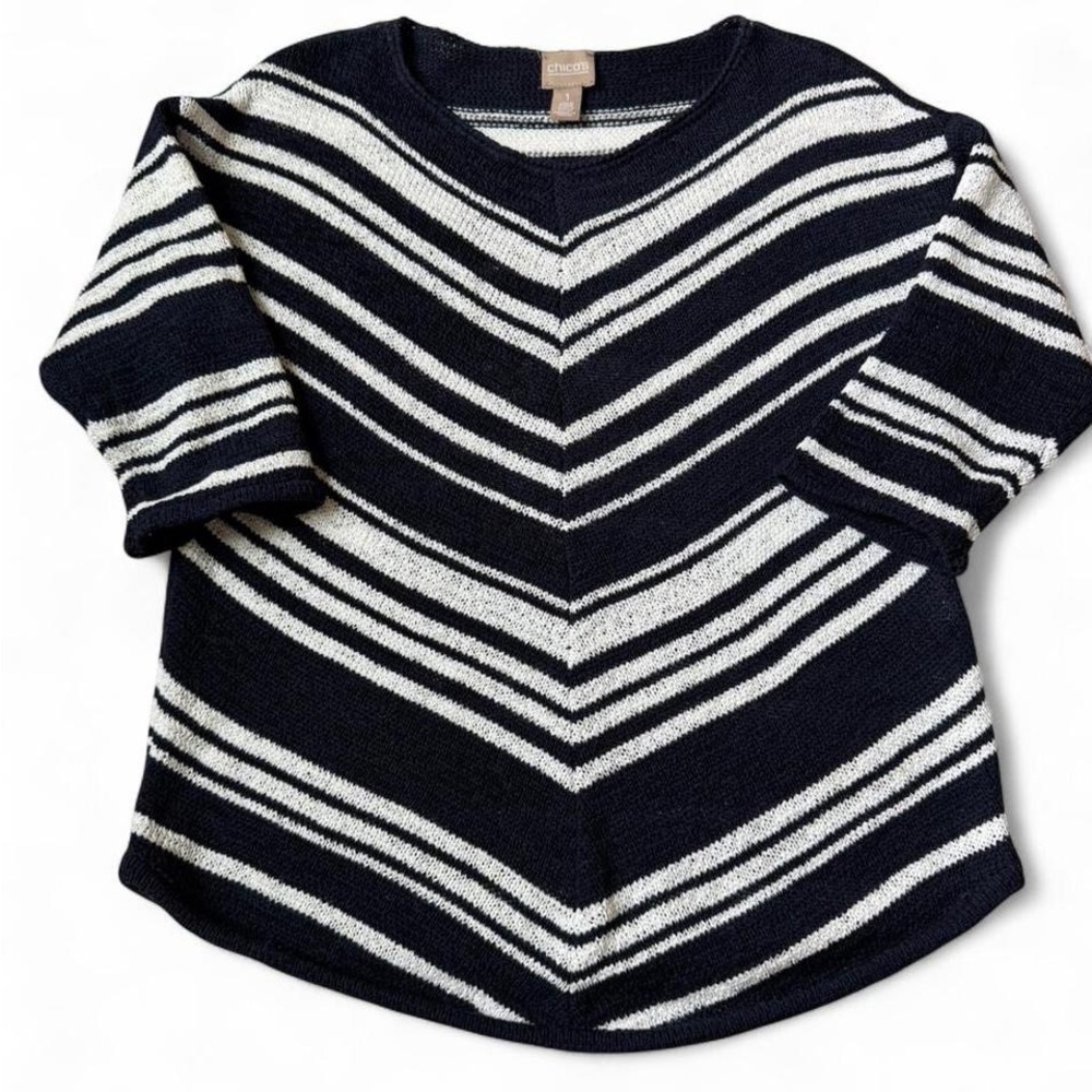 Chico's Nautical Striped Lightweight Sweater Size M